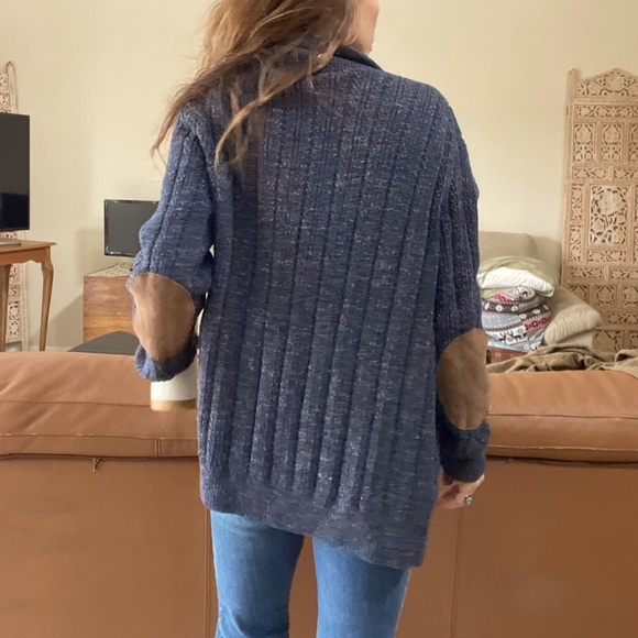 Free people marled suede sweater coat cardigan chunky navy leather cozy fall - Picture 3 of 7